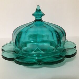 Vintage Teal Covered Butter dish.